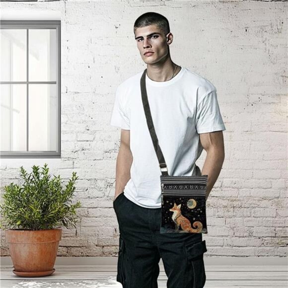 Fox Art Print Crossbody Bag Adjustable Unisex Shoulder Bag for Christmas - Picture 5 of 8